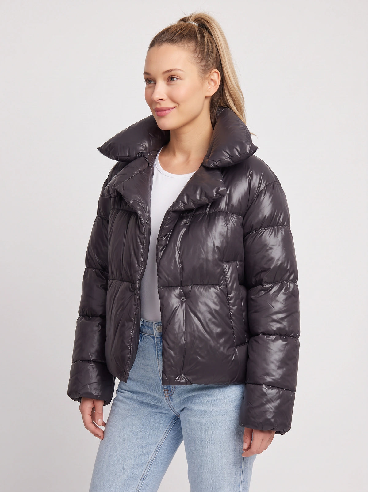 Pilloca Oversized Double-Layer Puffer Jacket – Winter Women Quilted Padded Cropped Coat