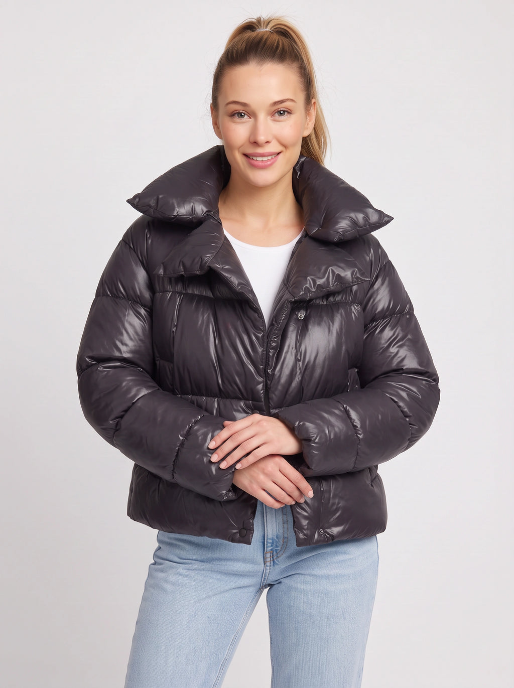Pilloca Oversized Double-Layer Puffer Jacket – Winter Women Quilted Padded Cropped Coat