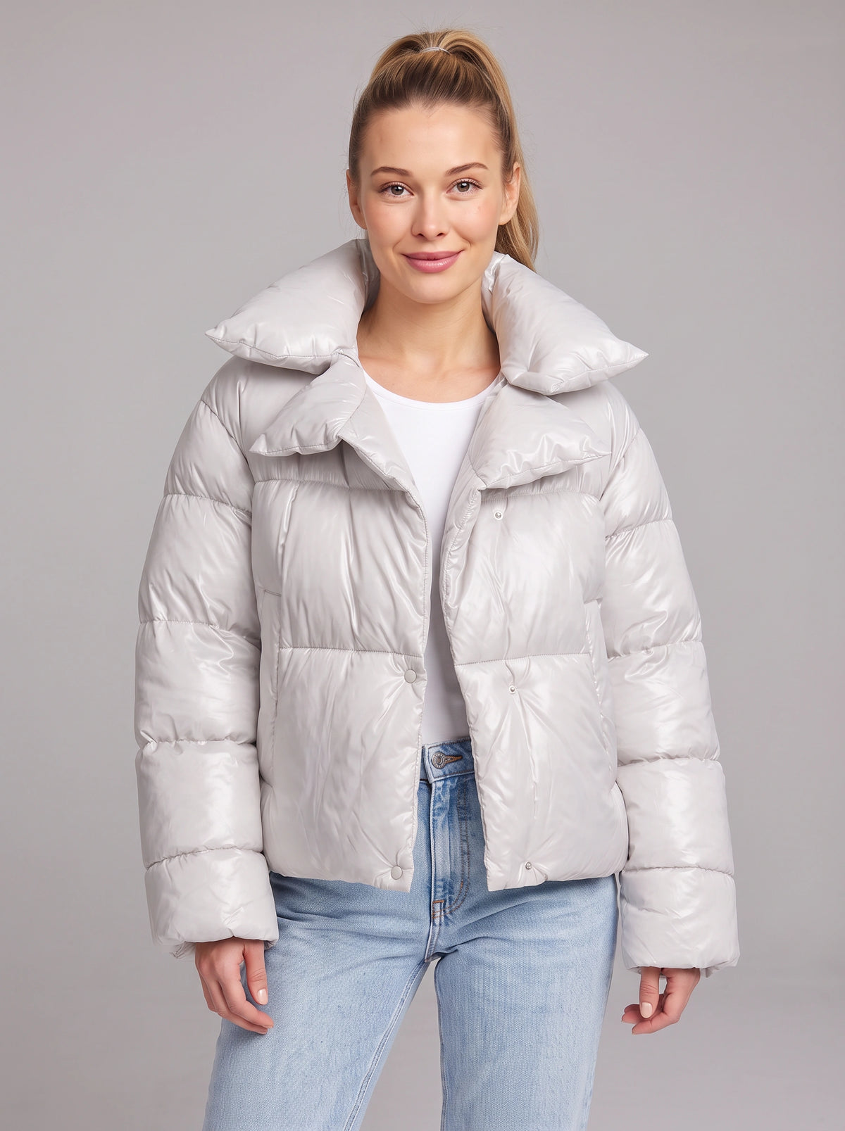 Pilloca Oversized Double-Layer Puffer Jacket – Winter Women Quilted Padded Cropped Coat