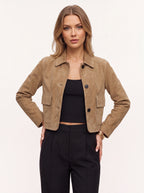 Patchelle Cropped Tailored Jacket – Suede Effect Women Blazer Smart Casual Office Workwear Jacket