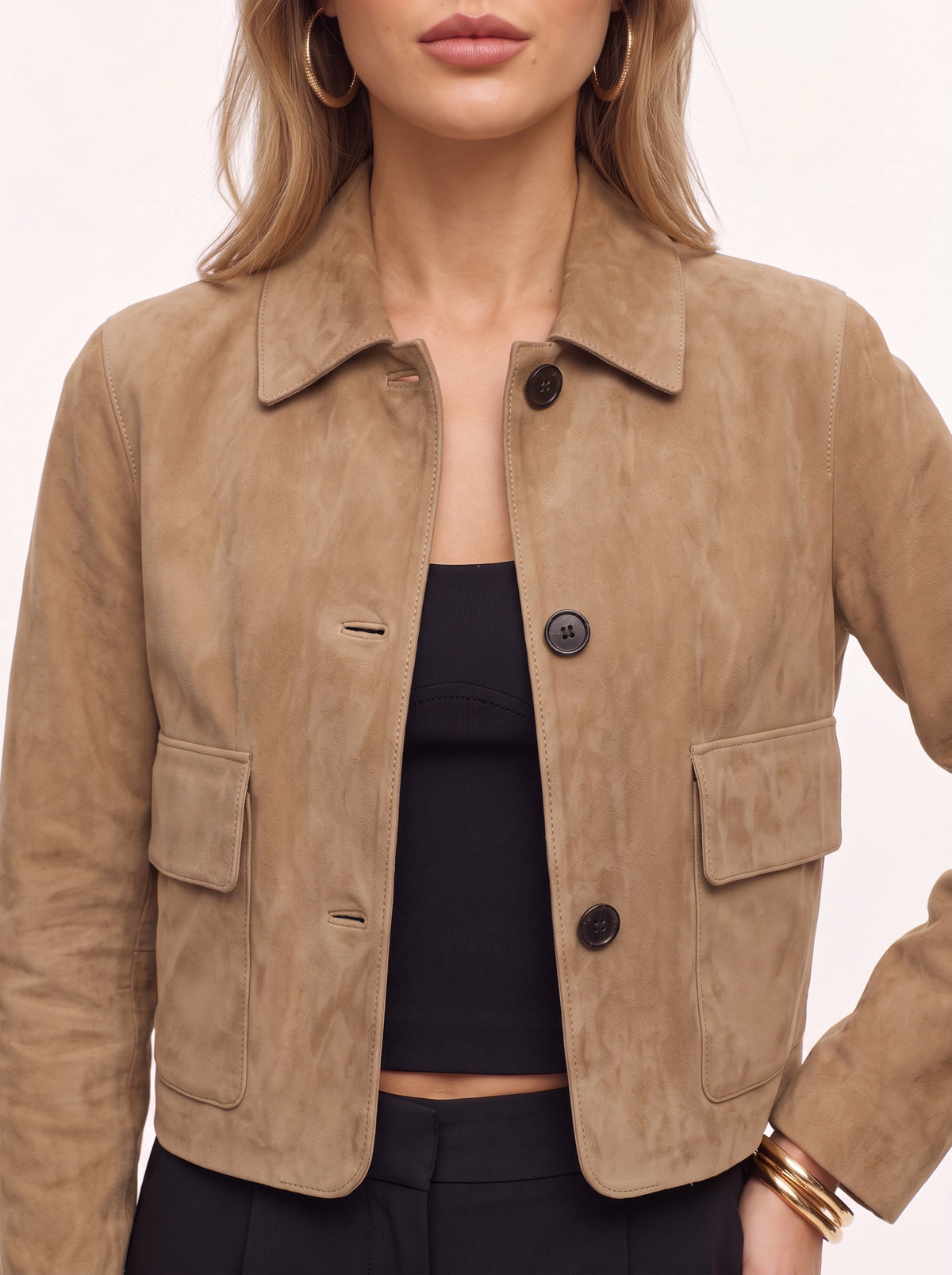 Patchelle Cropped Tailored Jacket – Suede Effect Women Blazer Smart Casual Office Workwear Jacket