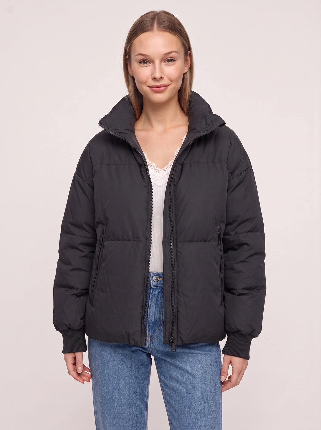 Ribyka Quilted High Collar Puffer Jacket – Padded Winter Coat Women Casual Oversized Puffer Jacket
