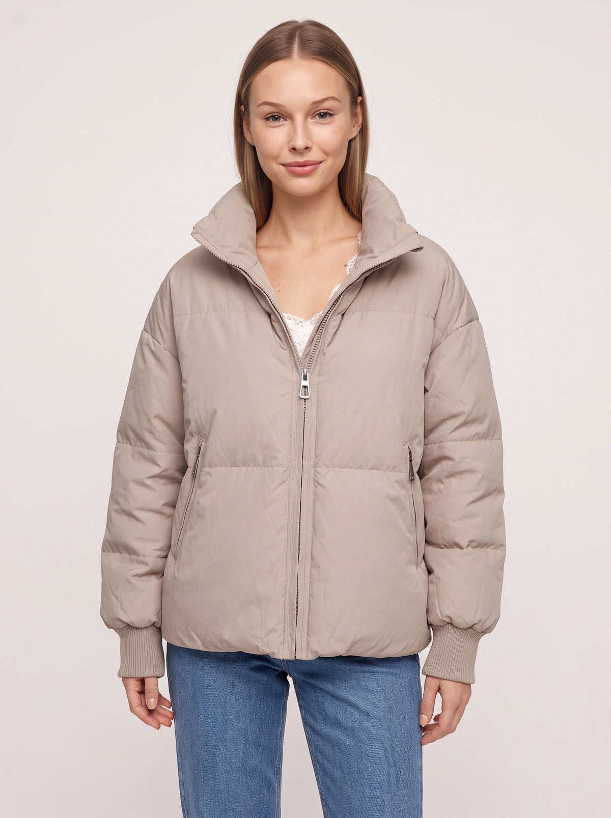 Ribyka Quilted High Collar Puffer Jacket – Padded Winter Coat Women Casual Oversized Puffer Jacket