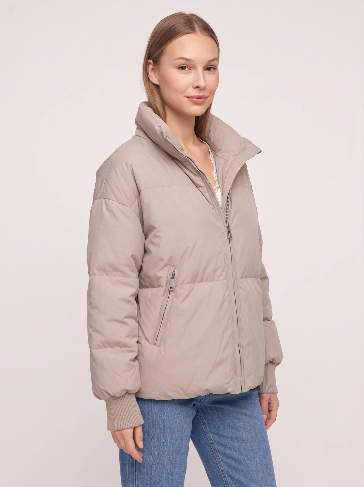 Ribyka Quilted High Collar Puffer Jacket – Padded Winter Coat Women Casual Oversized Puffer Jacket