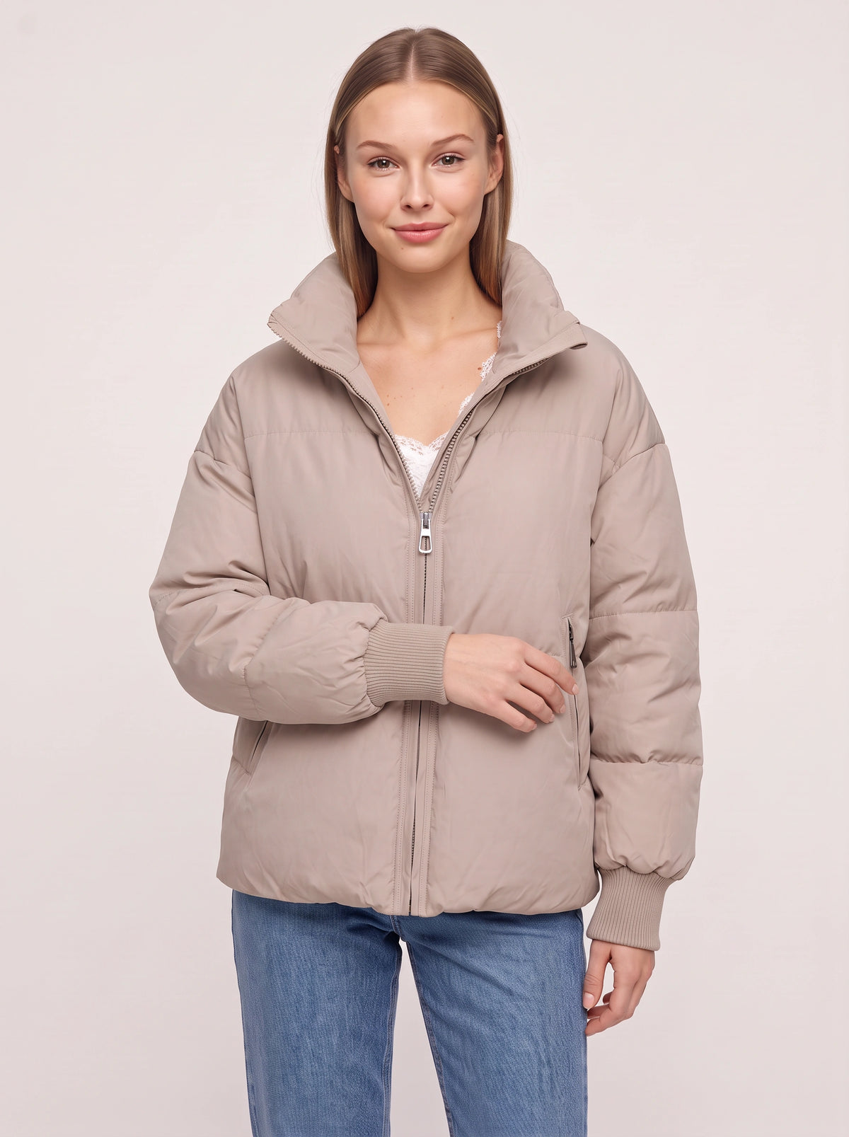 Ribyka Quilted High Collar Puffer Jacket – Padded Winter Coat Women Casual Oversized Puffer Jacket