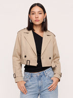 Notchelle Belted Cropped Trench Jacket – Women Workwear Casual Office Autumn Smart Double-Breasted Trench