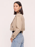 Notchelle Belted Cropped Trench Jacket – Women Workwear Casual Office Autumn Smart Double-Breasted Trench