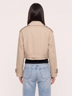 Notchelle Belted Cropped Trench Jacket – Women Workwear Casual Office Autumn Smart Double-Breasted Trench