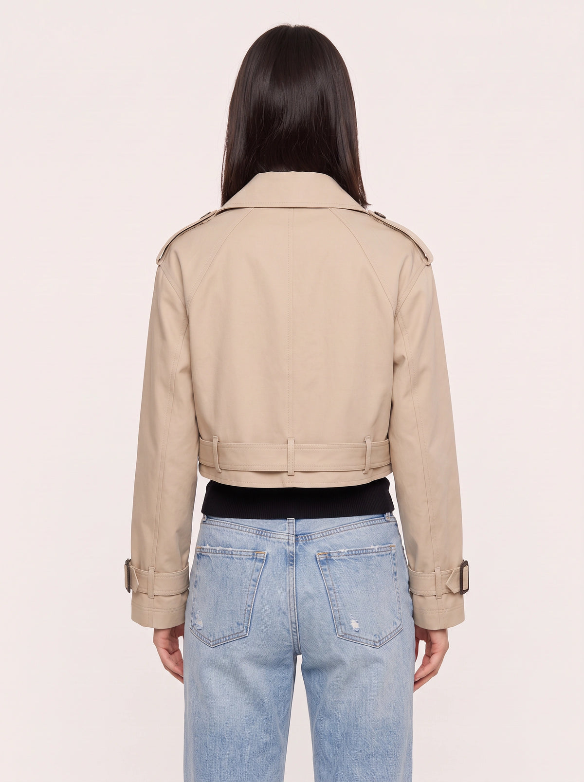 Notchelle Belted Cropped Trench Jacket – Women Workwear Casual Office Autumn Smart Double-Breasted Trench