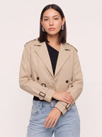 Notchelle Belted Cropped Trench Jacket – Women Workwear Casual Office Autumn Smart Double-Breasted Trench