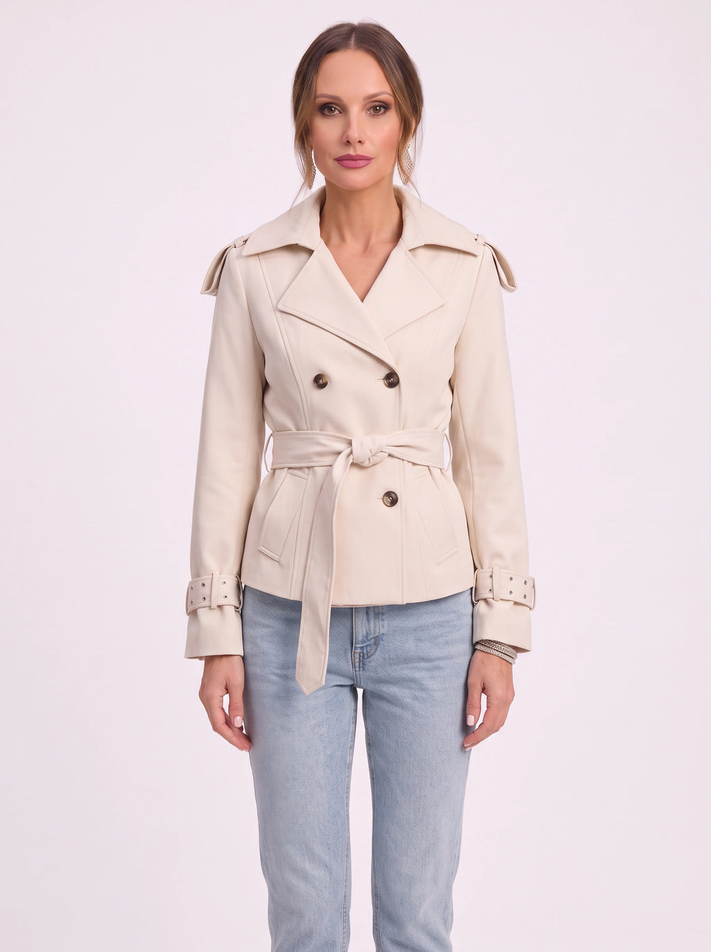 Epuletta Double-Breasted Trench Jacket – Women Belted Office Work Casual Tailored Blazer Coat
