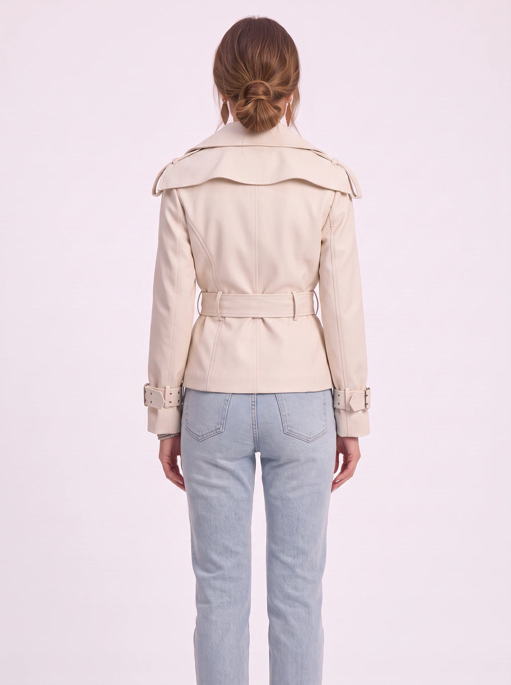 Epuletta Double-Breasted Trench Jacket – Women Belted Office Work Casual Tailored Blazer Coat