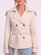 Epuletta Double-Breasted Trench Jacket – Women Belted Office Work Casual Tailored Blazer Coat