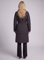 Scaltique Belted Shawl Collar Puffer Coat – Quilted Longline Puffer Coat Women Winter Belted Wrap Coat