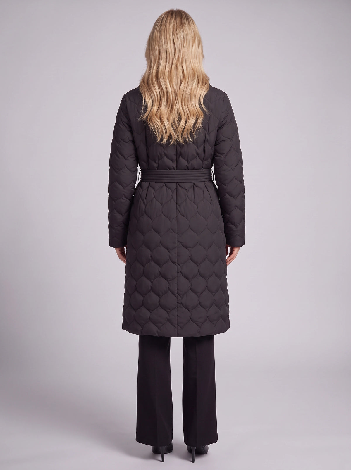 Scaltique Belted Shawl Collar Puffer Coat – Quilted Longline Puffer Coat Women Winter Belted Wrap Coat