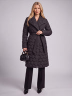 Scaltique Belted Shawl Collar Puffer Coat – Quilted Longline Puffer Coat Women Winter Belted Wrap Coat