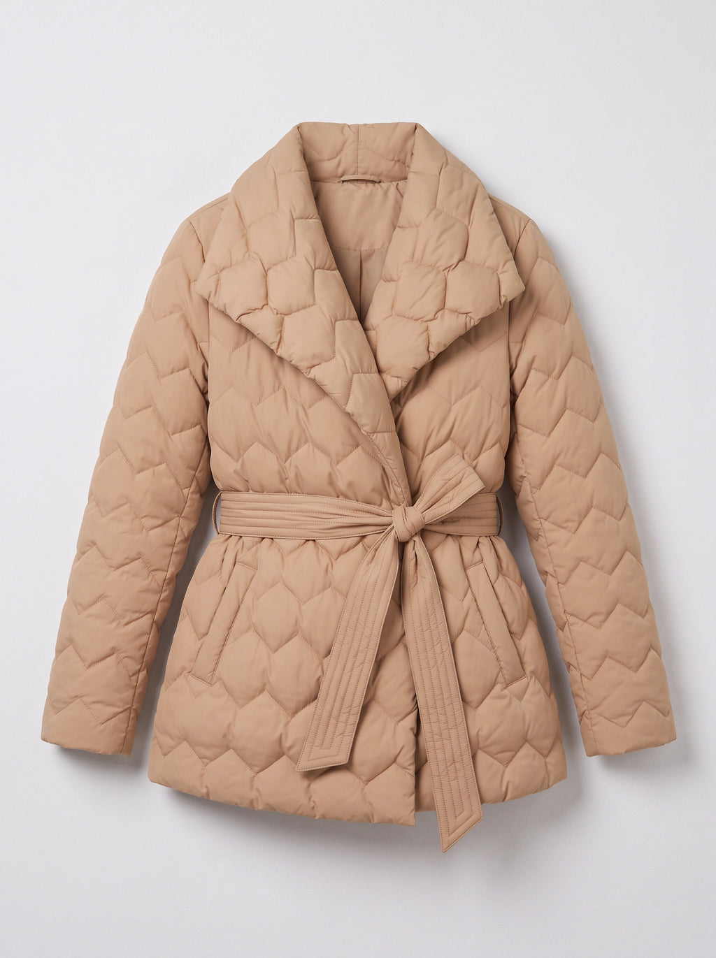 Ribnette Shawl Collar Quilted Puffer Coat – Women Padded Jacket Ladies Belted Wrap Winter Outerwear Coat