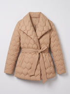 Ribnette Shawl Collar Quilted Puffer Coat – Women Padded Jacket Ladies Belted Wrap Winter Outerwear Coat