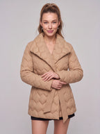 Ribnette Shawl Collar Quilted Puffer Coat – Women Padded Jacket Ladies Belted Wrap Winter Outerwear Coat