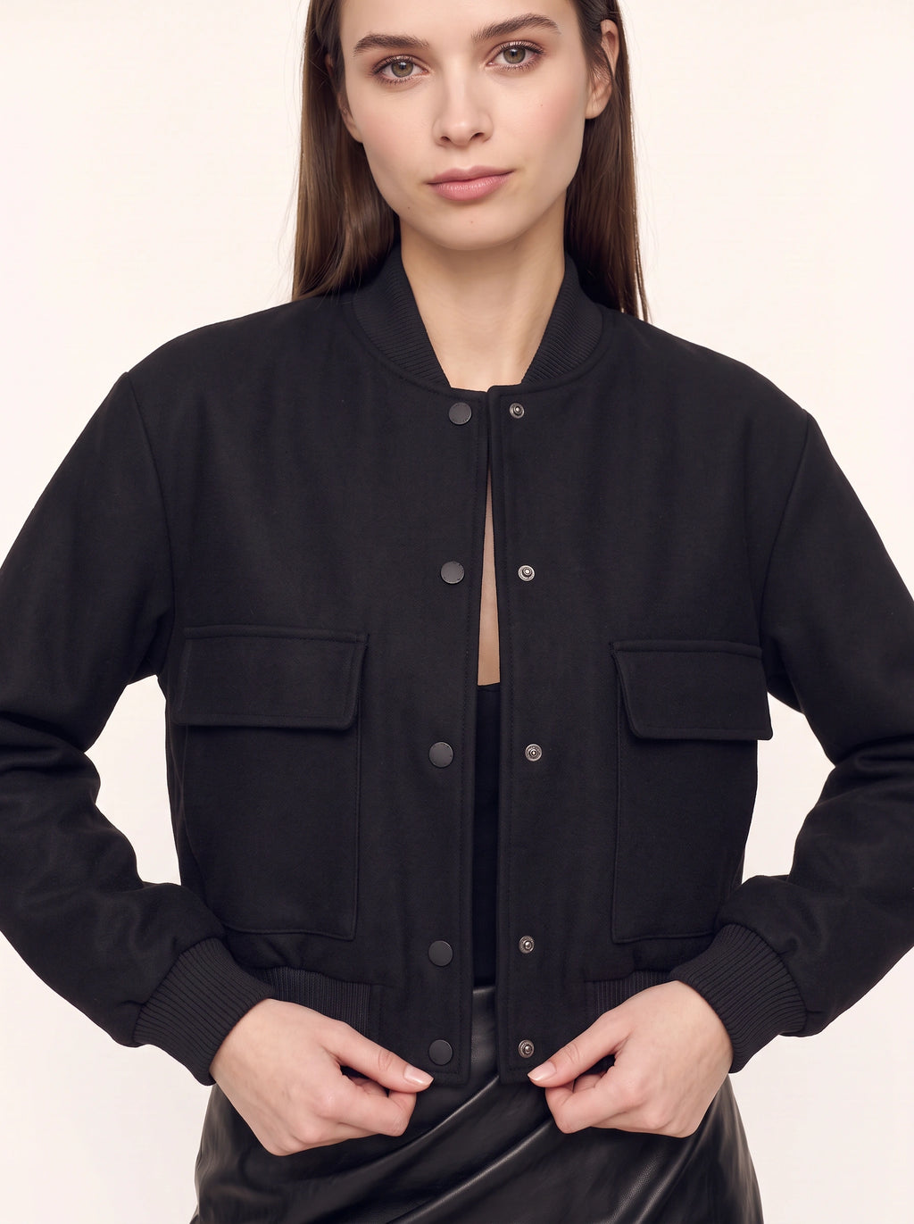 Patchyne Cargo Pocket Bomber Jacket – Women Bomber Jacket Casual Streetwear Autumn Outerwear Ribbed Cuff Jacket