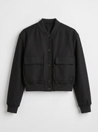 Patchyne Cargo Pocket Bomber Jacket – Women Bomber Jacket Casual Streetwear Autumn Outerwear Ribbed Cuff Jacket