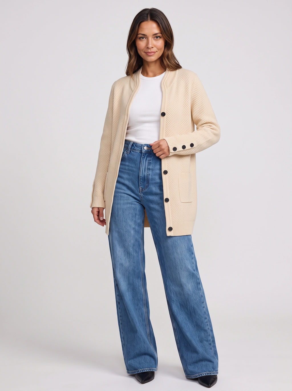 Buttina Longline Knit Cardigan – Women Autumn Casual Office Button Front Longline Cardigan