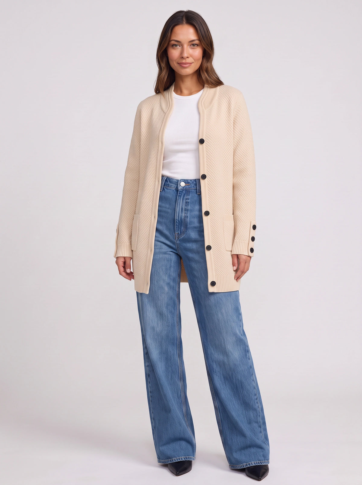 Buttina Longline Knit Cardigan – Women Autumn Casual Office Button Front Longline Cardigan