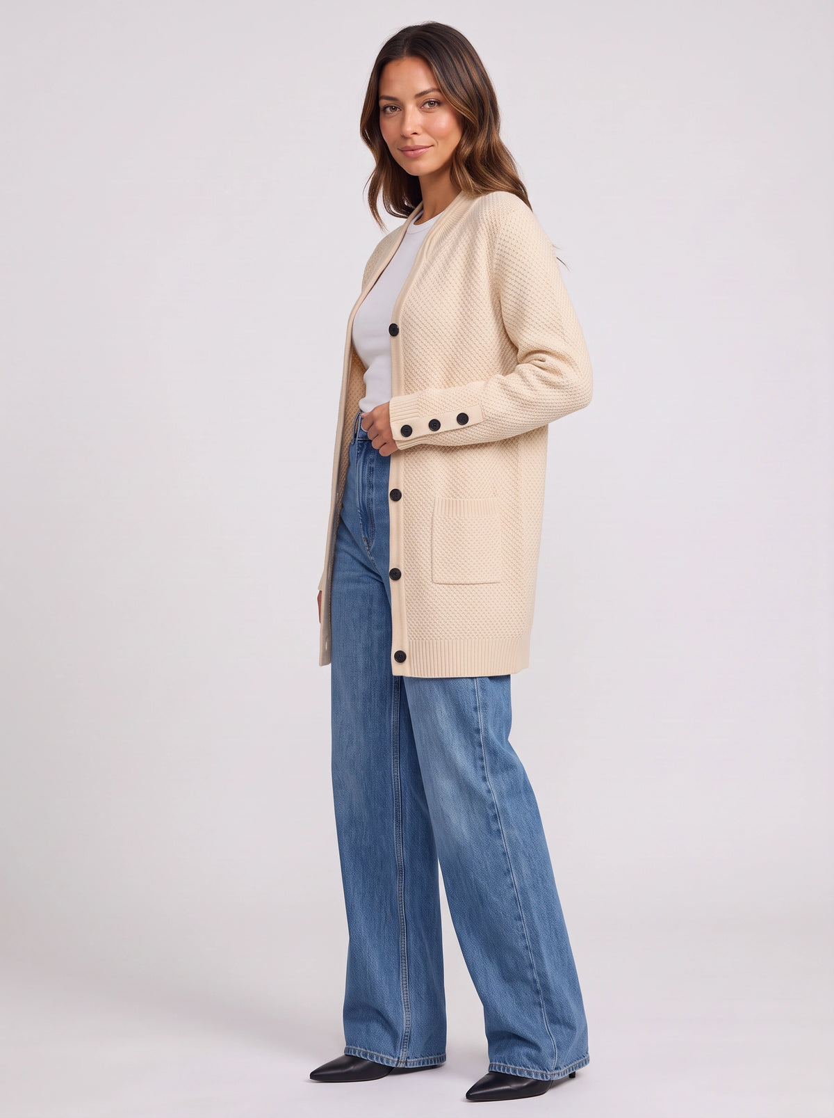 Buttina Longline Knit Cardigan – Women Autumn Casual Office Button Front Longline Cardigan
