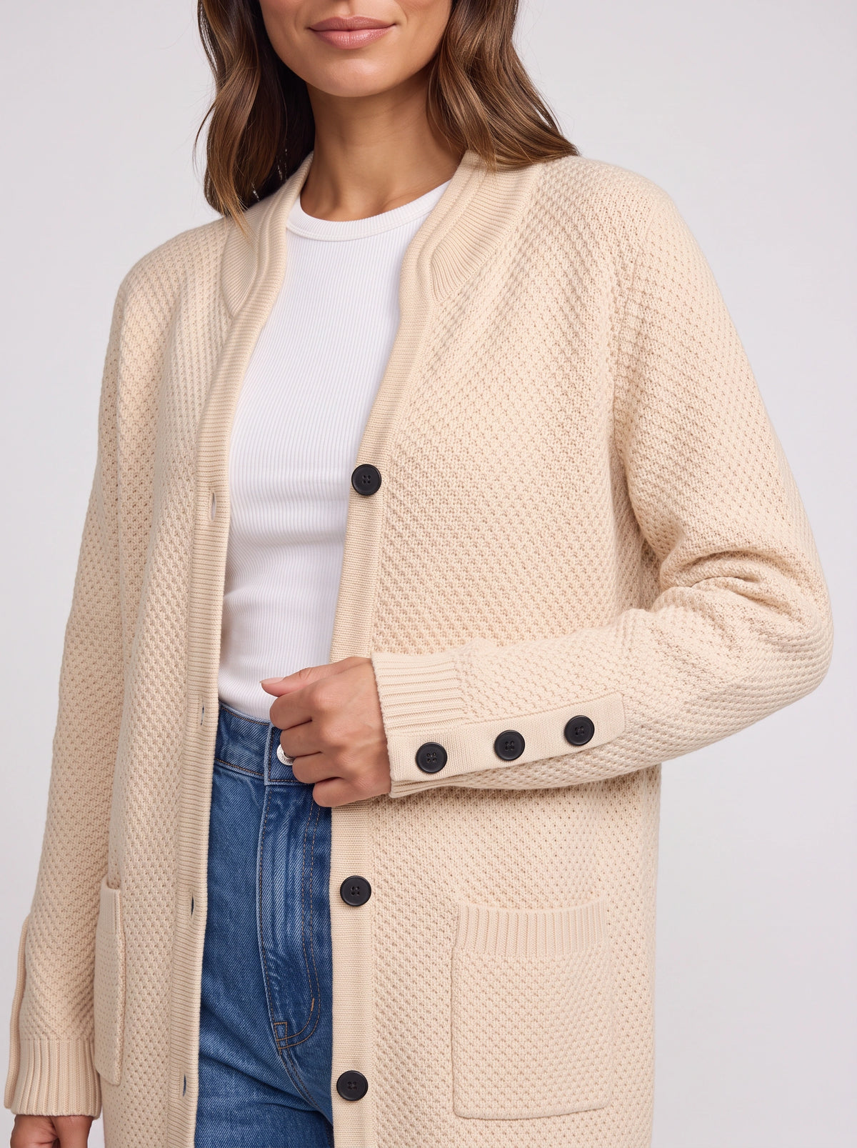 Buttina Longline Knit Cardigan – Women Autumn Casual Office Button Front Longline Cardigan