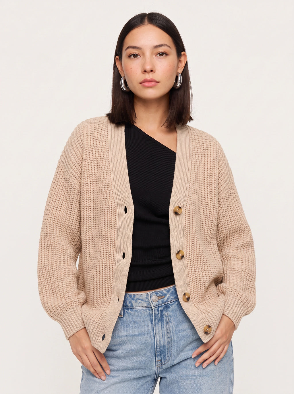Wafgrid Chunky Knit Button Cardigan – Waffle Knit Cardigan Women Autumn Winter Oversized Knitwear