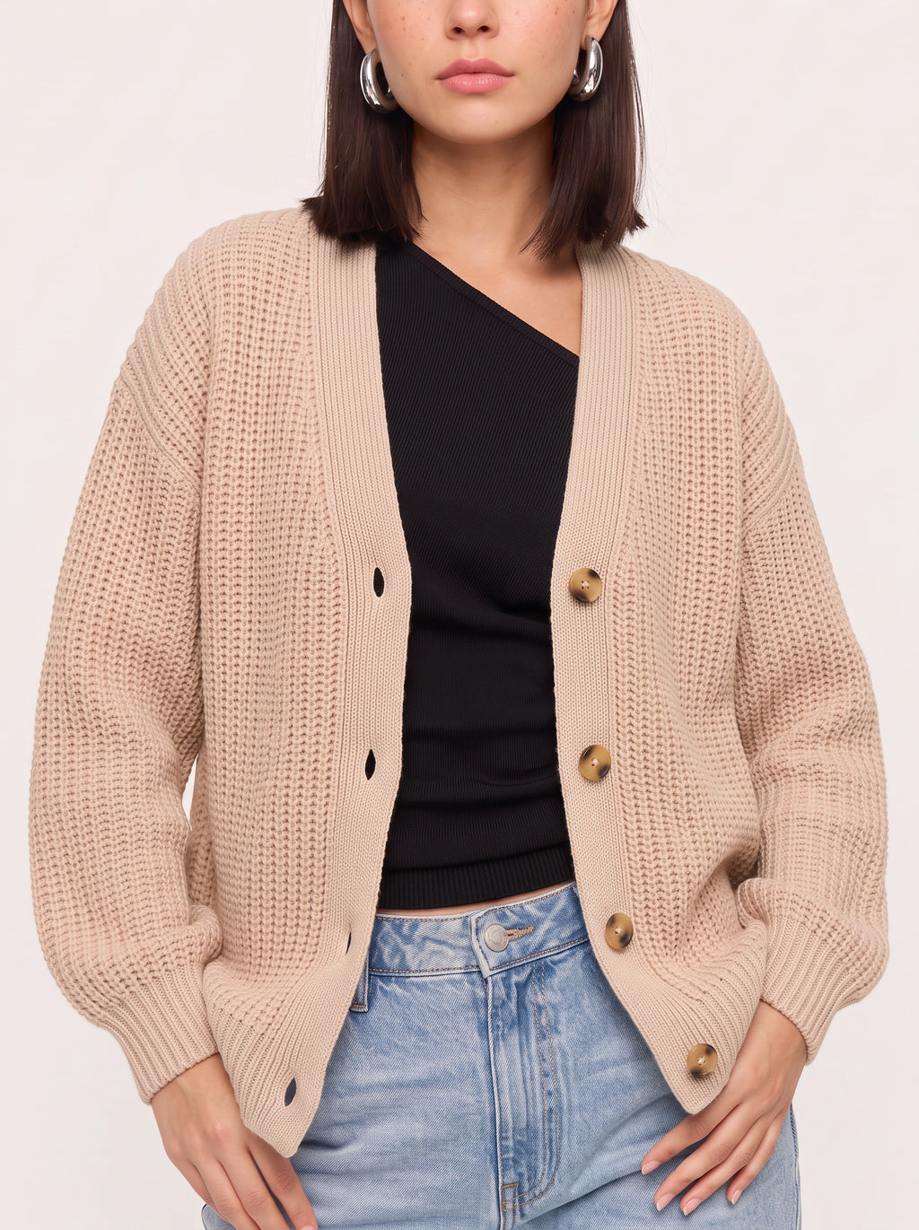 Wafgrid Chunky Knit Button Cardigan – Waffle Knit Cardigan Women Autumn Winter Oversized Knitwear