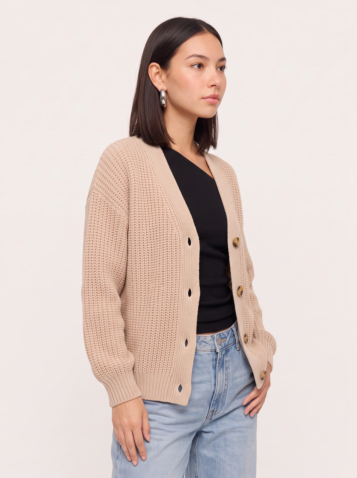 Wafgrid Chunky Knit Button Cardigan – Waffle Knit Cardigan Women Autumn Winter Oversized Knitwear