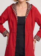 Revoleo Reversible Hooded Longline Jacket – Leopard Print Lined Women Casual Fall Outerwear Zip Jacket