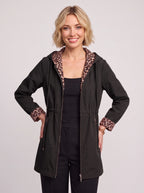 Revoleo Reversible Hooded Longline Jacket – Leopard Print Lined Women Casual Fall Outerwear Zip Jacket