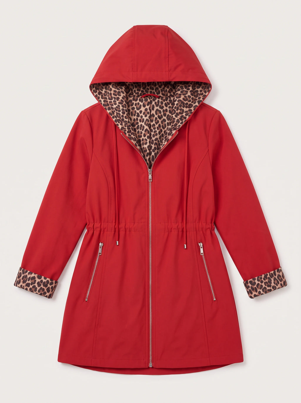 Revoleo Reversible Hooded Longline Jacket – Leopard Print Lined Women Casual Fall Outerwear Zip Jacket