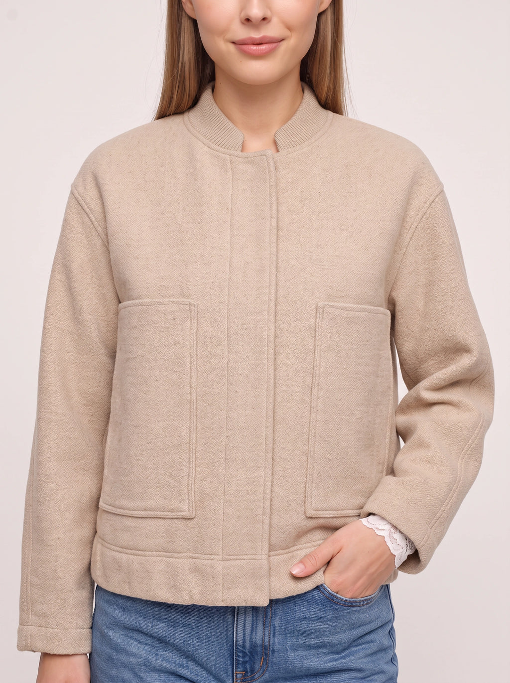 Knibra Ribbed Collar Oversized Bomber Jacket – Women Casual Autumn Workwear Longline Bomber Jacket