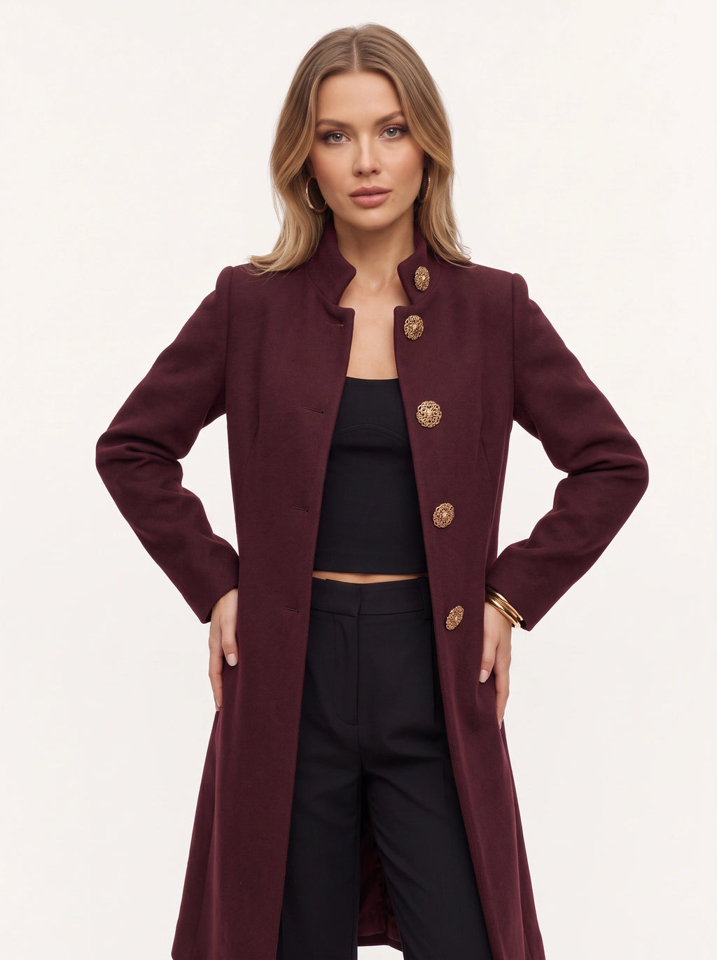 Filigrane Longline Military Gilet – Tailored Women Office Autumn Winter Structured Sleeveless Longline Jacket