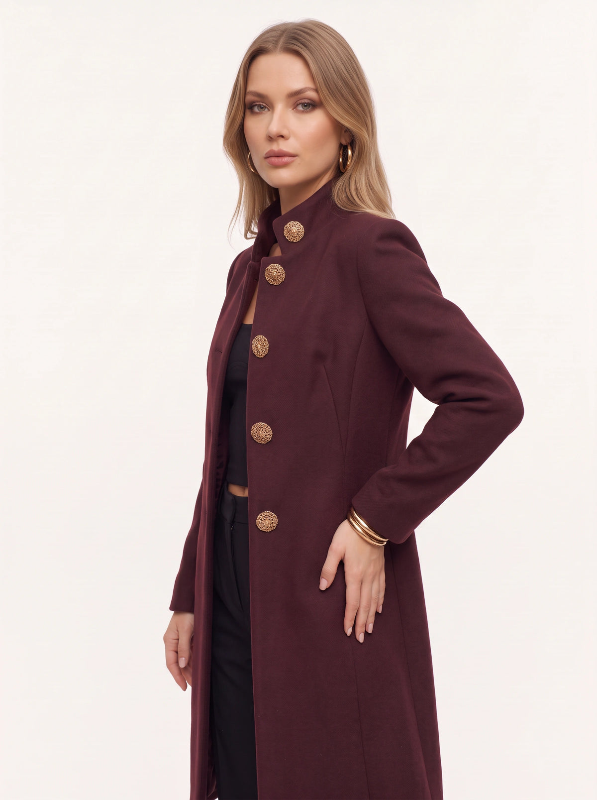 Filigrane Longline Military Gilet – Tailored Women Office Autumn Winter Structured Sleeveless Longline Jacket