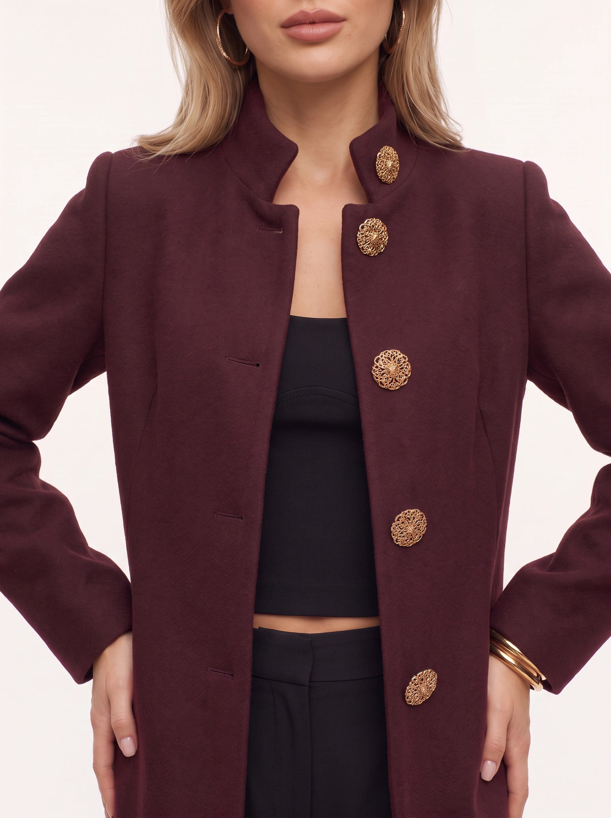 Filigrane Longline Military Gilet – Tailored Women Office Autumn Winter Structured Sleeveless Longline Jacket