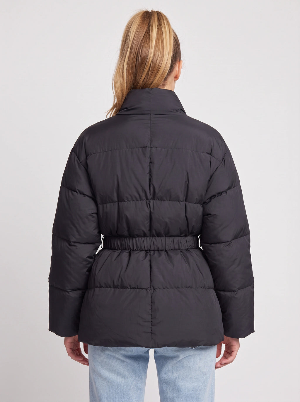 Sholfena Belted Puffer Jacket – Padded Quilted Winter Women Oversized Shawl Collar Coat