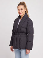Sholfena Belted Puffer Jacket – Padded Quilted Winter Women Oversized Shawl Collar Coat