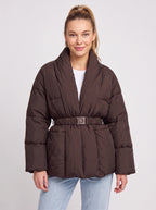 Sholfena Belted Puffer Jacket – Padded Quilted Winter Women Oversized Shawl Collar Coat