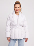 Sholfena Belted Puffer Jacket – Padded Quilted Winter Women Oversized Shawl Collar Coat