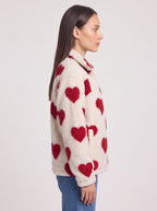 Hartesca Heart Print Teddy Fleece Zip Jacket – Women Oversized Zip Up Casual Winter Cosy Lounge Jacket