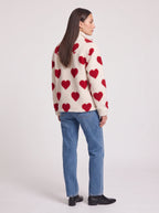 Hartesca Heart Print Teddy Fleece Zip Jacket – Women Oversized Zip Up Casual Winter Cosy Lounge Jacket