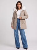 Furhalo Hooded Parka Jacket – Women Faux Fur Hood Winter Casual Longline Drawstring Parka Coat