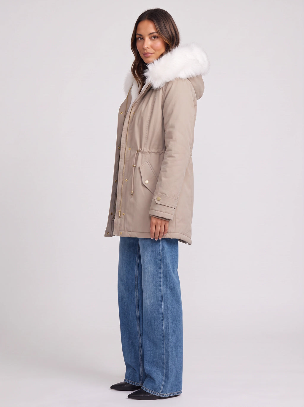 Furhalo Hooded Parka Jacket – Women Faux Fur Hood Winter Casual Longline Drawstring Parka Coat