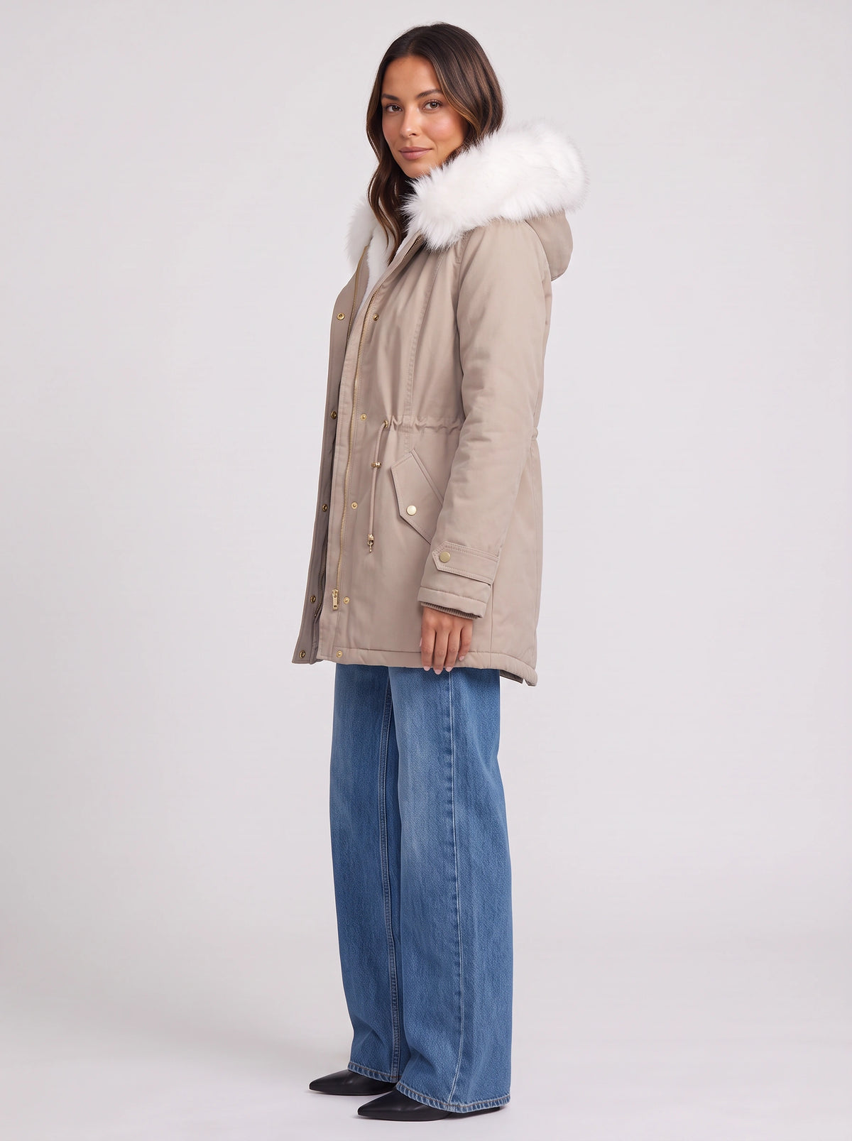 Furhalo Hooded Parka Jacket – Women Faux Fur Hood Winter Casual Longline Drawstring Parka Coat
