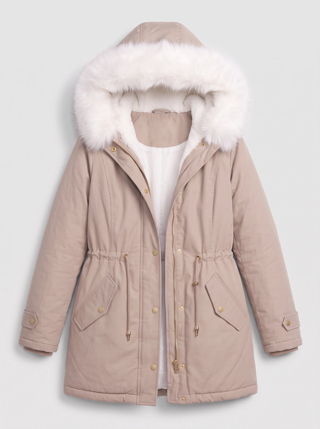 Furhalo Hooded Parka Jacket – Women Faux Fur Hood Winter Casual Longline Drawstring Parka Coat
