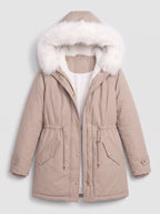 Furhalo Hooded Parka Jacket – Women Faux Fur Hood Winter Casual Longline Drawstring Parka Coat